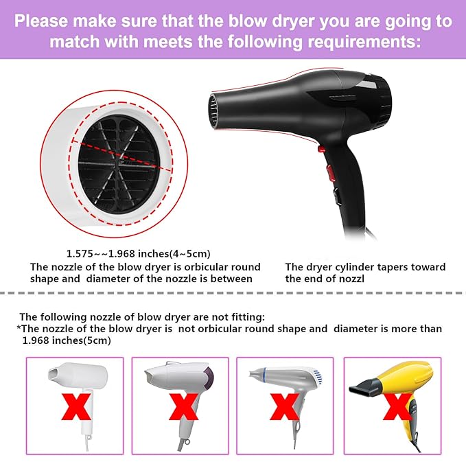 WAJIAYON Universal Collapsible Hair Dryer Diffuser Attachment-Foldable Portable Travel and Easy Storage Fit Most Hair Dryers with Nozzle Diameter D-1.575Inch to 1.968 Inch (4-5cm)- Violet