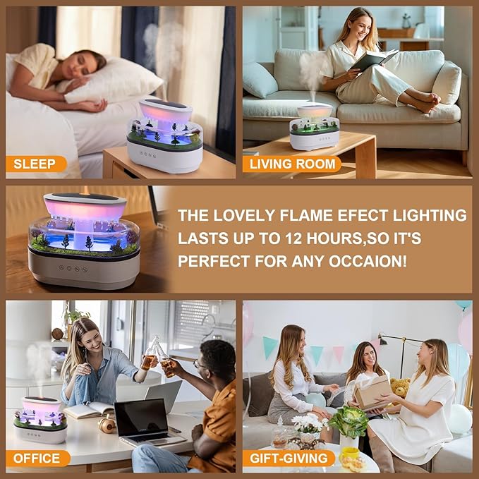 Cloud Rain Humidifier Water Drip, 7 Colors Rainfall Humidifier with Rain Sounds, 250ml Raindrop Essential Oil Aromatherapy Diffuser for Bedroom, Office, Silent Rain Lamp, Timing, Auto-Off