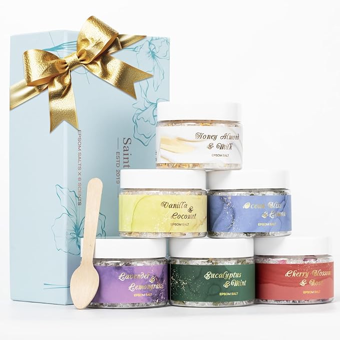 Spa Gifts for Women - 6-Piece Floral Epsom Salt Gift Set for Women with Epsom Salt, Bath and Body Gift Set in Elegant Box | Christmas, Mothers Day, Birthday Gifts for Men spa kit Mom Bath Set
