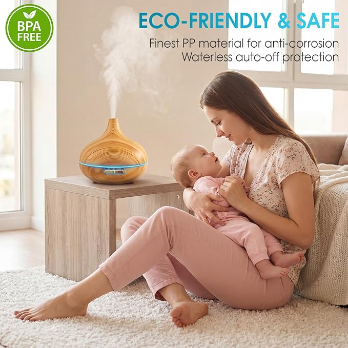 Rechargeable Diffuser for Essential Oils Large Room, 450ml Battery Operated Diffuser with Remote Control, Aromatherapy Oil Diffuser with Timer, 7 Colors Light air humidifiers for Home&Office