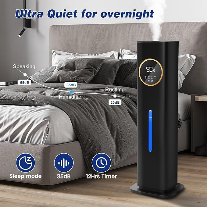 LACIDOLL Humidifiers for Bedroom 500 sq ft, 2.1Gal/8L Humidifier large room with Night Light & Essential Oil Diffuser, Top Fill Large Room Humidifiers for Home Baby Nursery Office Plants, Black
