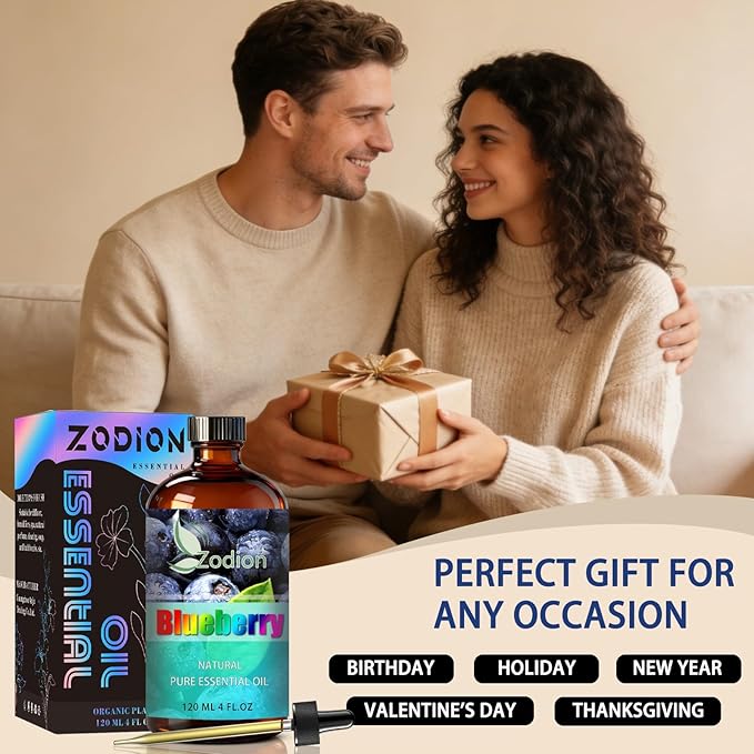 Blueberry Essential Oil, 4 fl oz (120ml) - ZODION Blueberry Fragrance Oil for Diffuser, Massage, Humidifier, DIY Candle, Soap Making, Home, Bath, Yoga