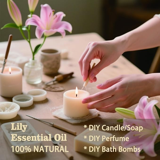 Lily Essential Oil – MLYNKL Lily Oils 4.33 fl oz for Diffusers, Humidifiers, Massage, DIY Candles, Soap, Cleaning, Home, Yoga, Office, Gifts - 130 ml