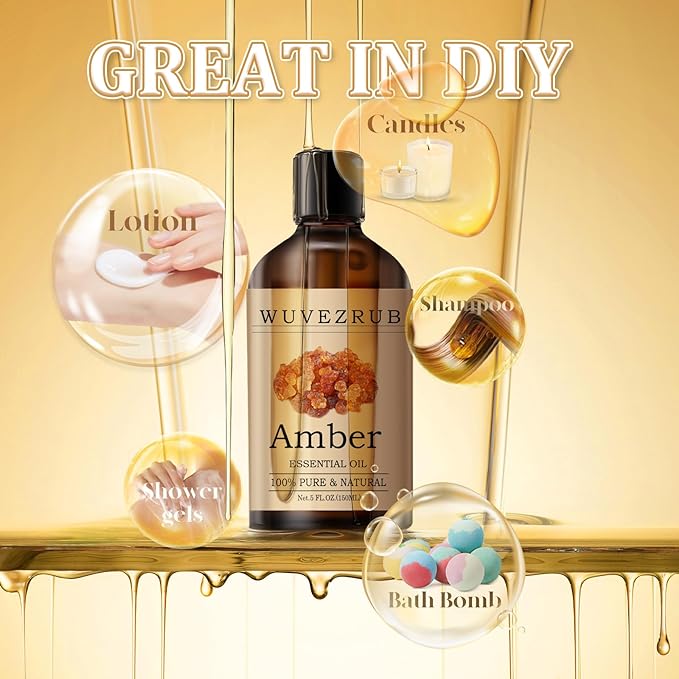 Amber Essential Oil– Huge 5 Fl Oz, 100% Pure and Natural Essential Oils for Diffuser, Aromatherapy, Soap and Candle Making, Premium Grade Amber Oil-150ML