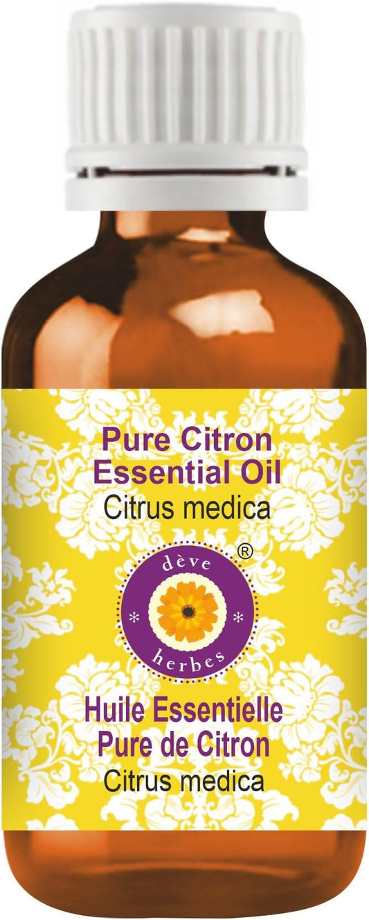 dève herbes Citron Essential Oil (Citrus Medica) Pure | Non-Sticky | Non-Greasy | Lightweight | Men & Women | All Skin Types | Steam Distilled 15ml (0.5 oz)