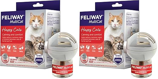 FELIWAY MultiCat 30 Day Cat Calming Plug in Pheromone Diffuser Starter Kit,48ml - Helps Reduce Conflicts and Signs of Tension in Multi-Cat Households,(Pack of 2)