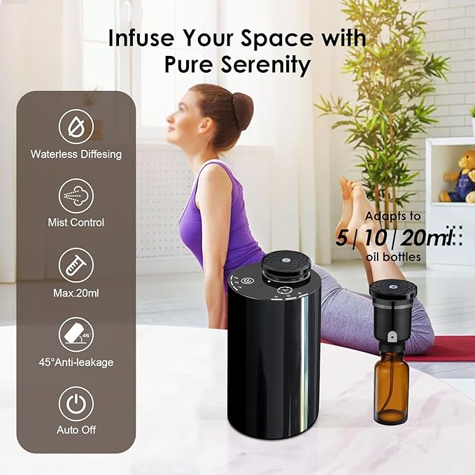 Waterless Essential Oil Diffuser - Cordless Portable Aromatherapy Scent Diffuser for Home, Car & Travel, USB Rechargeable with Timer & Mood Light, Perfect Bedroom, Office, Gift Idea