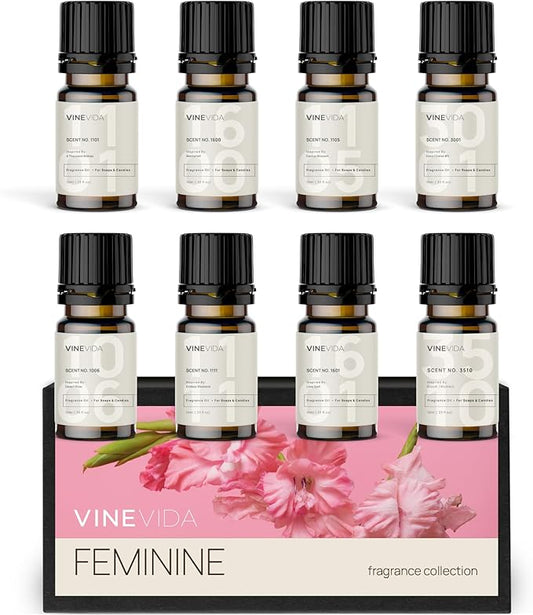 VINEVIDA [Set of 8] Feminine Scents for Candle Making, Made in USA Candle Fragrance Oil, Soap Making Essential Oils, Diffuser Oil Scents