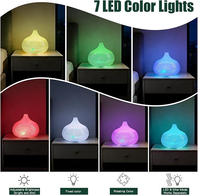 Bling Rhinestone Onion Aromatherapy Diffuser for Home Bedroom 500ml Large Oil Diffuser Artistic Charm with Vibrant 7-Color Ambient Lighting Cool Mist Humidifier