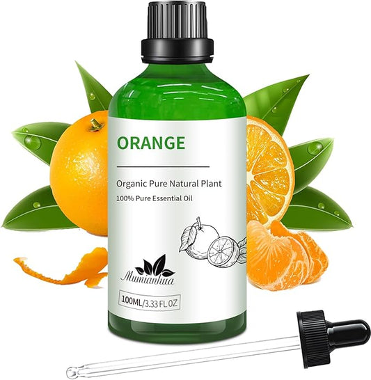 Orange Essential Oil, Pure Sweet Orange Oil Mumianhua Cold-Pressed Aromatherapy Oil for Uplifting Diffuser & Natural Cleaning, Skin-Safe for DIY Perfume, Soap & Candle Making, 3.38 Fl Oz
