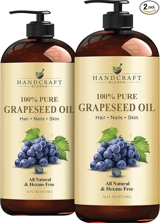 Handcraft Blends Grapeseed Oil | 100% Pure and Natural | Bath & Body Oil | Premium Grade Carrier Oil | Skin | Hair | Body | Massage | Cold-Pressed | Hexane-Free | 16 Fl Oz (Pack of 2)