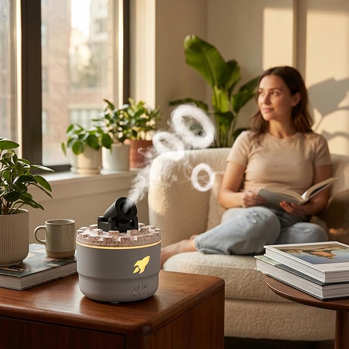 USB Fragrance Diffuser, Spiting Smoke Rings Design Cool Mist Humidifier Scent Machine for Home Bedroom Car Office Room (White)