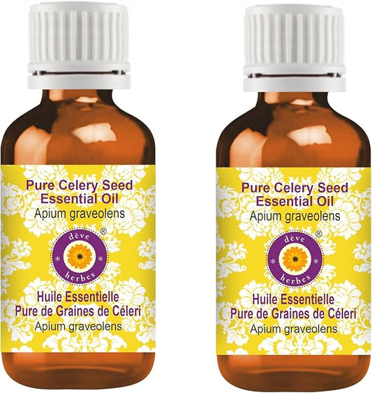 Deve Herbes Pure Celery Seed Essential Oil (Apium graveolens) Steam Distilled (Pack of Two) 100ml X 2 (6.76 oz)