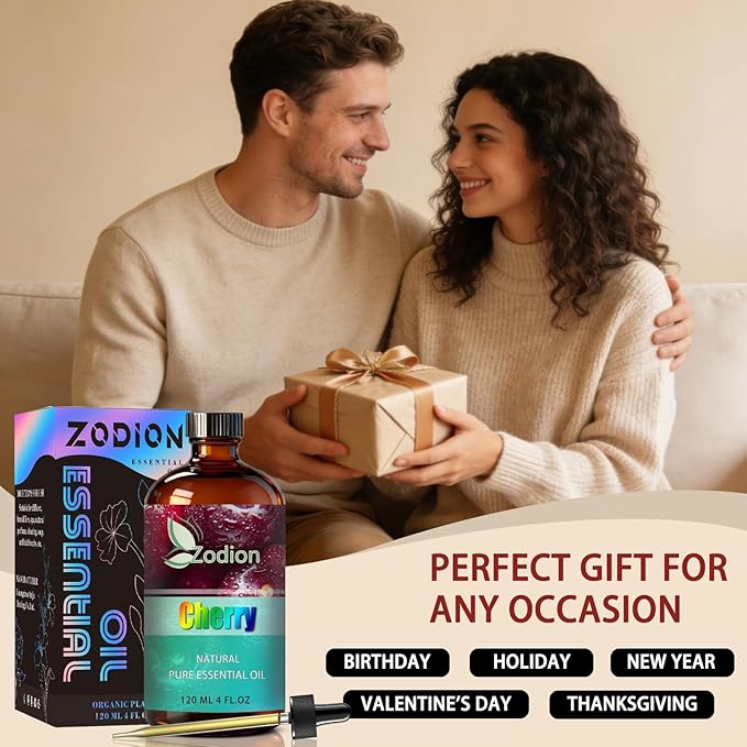 Cherry Essential Oil, 4 fl oz (120ml) - ZODION Cherry Fragrance Oil for Diffuser, Massage, Humidifier, DIY Candle, Soap Making, Home, Bath, Yoga