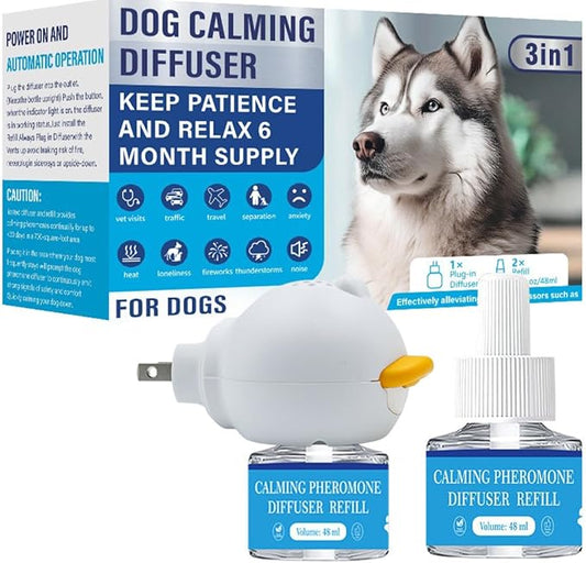 Dog Calming Pheromone Diffuser Kit for Dogs/Puppies Anxiety Relief Stress Reduction, 48ml x 2 and1 Plug-in Diffuser Reduces Destructive Behavior, Pee Accidents, Separation Anxiety, Barking
