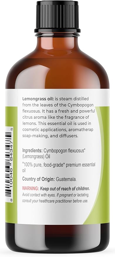 Viva Doria Lemongrass Essential Oil, 100% Pure, Natural Lemongrass Essential Oil, Undiluted, for Aromatherapy | Food Grade, 118 mL (4 Fluid Ounce)