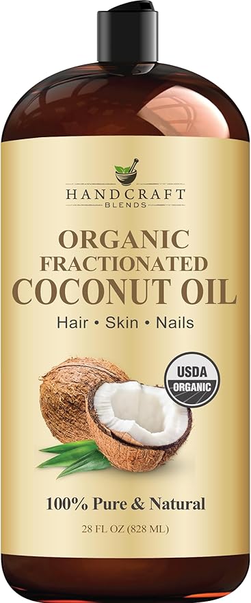 Handcraft Blends Organic Fractionated Coconut Oil | 100% Pure and Natural | Bath & Body Oil | Premium Grade Carrier Oil | Skin | Hair | Body | Massage | Hexane-Free | 28 Fl Oz