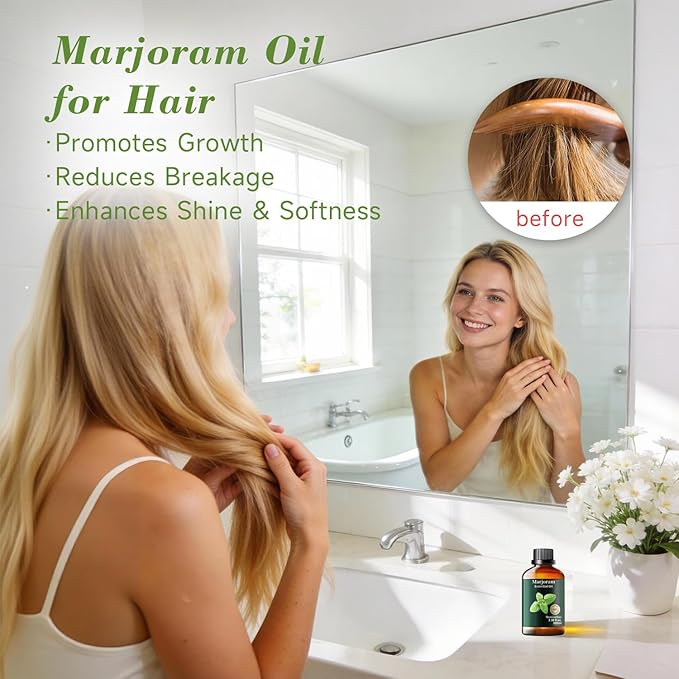 Marjoram Essential Oil, Pure Marjoram Oil Mumianhua Natural Herbaceous Oil for Bedroom, Natural Shield, Aromatherapy for Evening Ease, Outdoor Protection, Diffuser, Massage & Skin Care, 3.38 Fl Oz