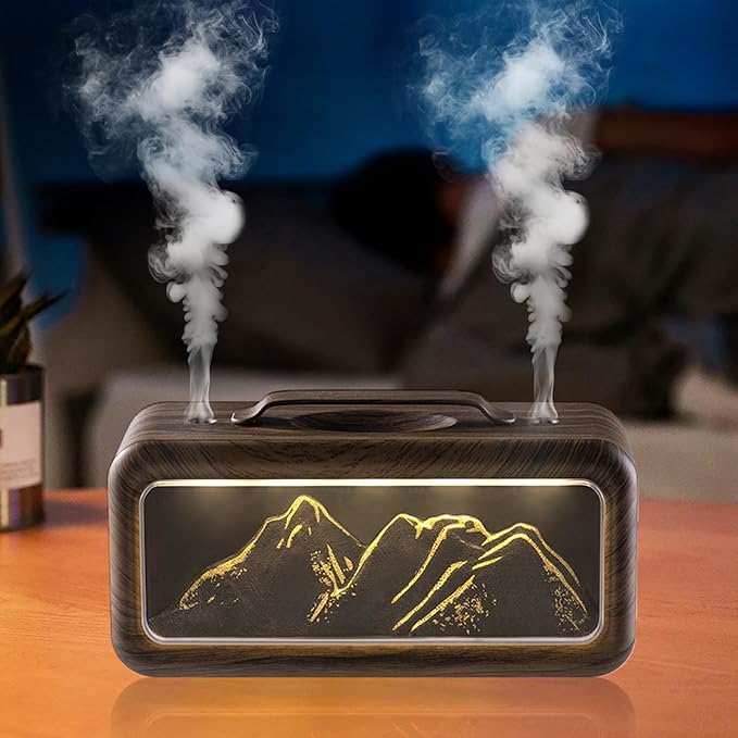 600ML Dual Mist Spray Snow Mountain Essential Oil Diffuser with 3 Modes Night Light USB Desktop Humidifier for Bedroom Home Office