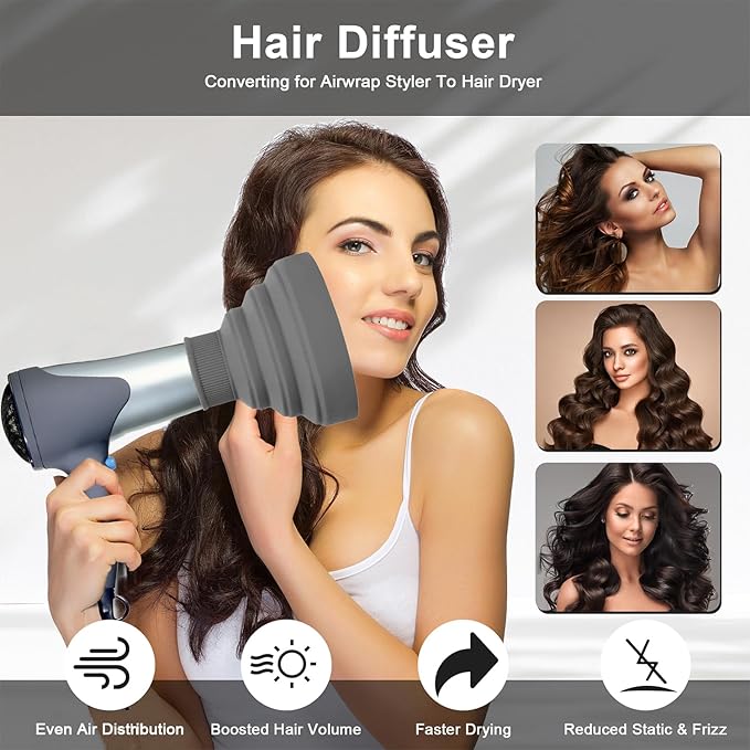 WAJIAYON Universal Collapsible Hair Dryer Diffuser Attachment-Foldable Portable Travel and Easy Storage Hair Diffuser Fit Most Hair Dryers with Nozzle Diameter D-1.575Inch to 1.968 Inch (4-5cm) - Grey