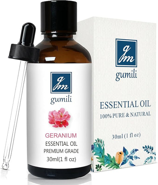 GM Gumili Geranium Essential Oil 1 Oz, 100% Pure Geranium Oil for Diffuser, Skin, Hair, Face, Soap & Candle Making, Aromatherapy & Massage