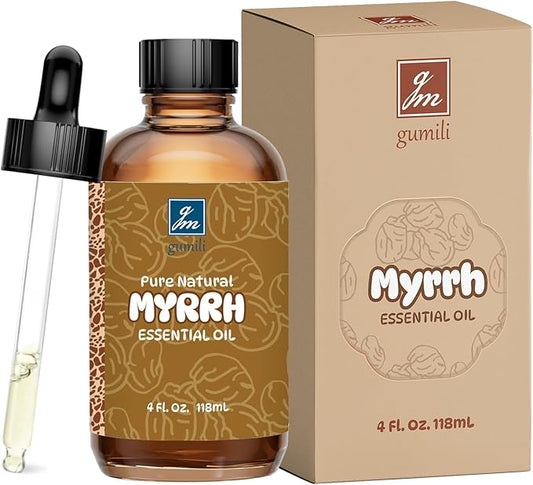 GM Gumili Myrrh Essential Oil 4 Oz, 100% Pure Natural Myrrh Oil for Diffuser, Skin, Hair, Body & Face, Massage, DIY & Home Use
