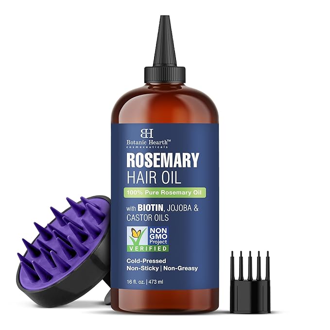 Botanic Hearth Hair Oil for Hair Growth | Rosemary Oil for Hair Growth with Biotin, Castor & Jojoba | Hair Relaxers & Dry Scalp Treatment | Color Safe | All Hair Types | 16 Fl Oz