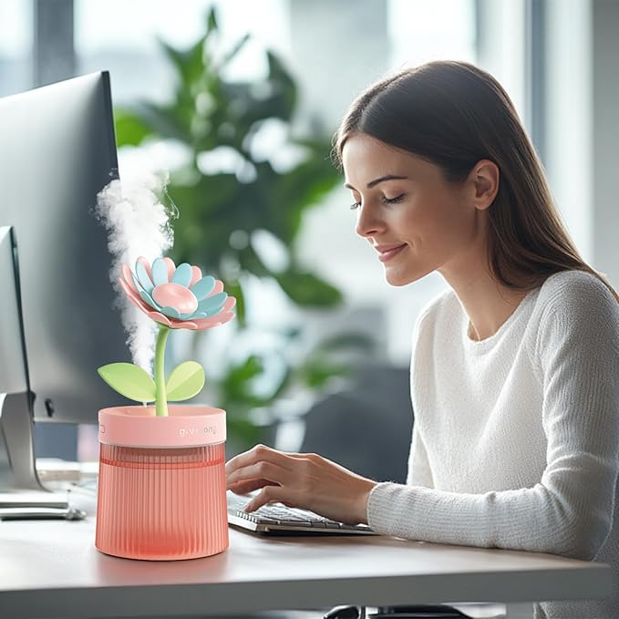 Cute Mini Humidifier 320mL Cool Mist Humidifie mute with 2 Mist Modes,for Home/Nursery/Office,Portable Mini Air Moisturizer,rechargeable mini humidifier(Sunflower Green)