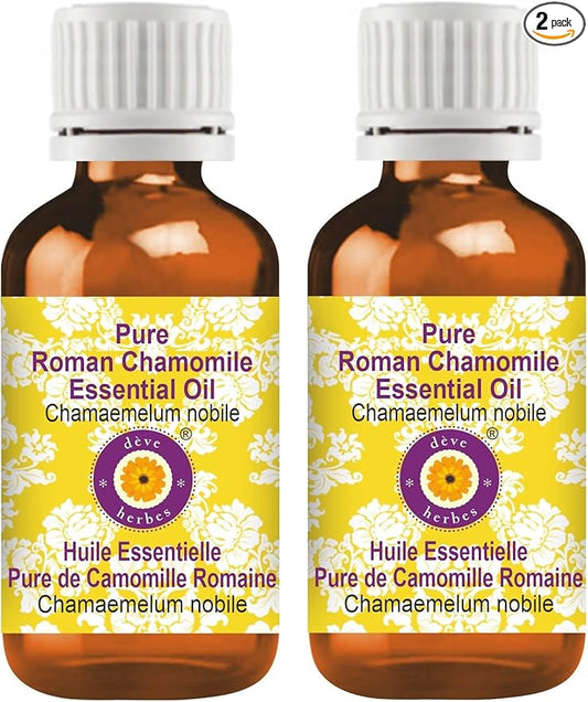 Deve Herbes Pure Roman Chamomile Essential Oil (Chamaemelum nobile) Steam Distilled (Pack of Two) 100ml X 2 (6.76 oz)