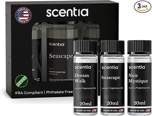 Scentia Luxury Fragrance Collection Diffuser Oils – 3×20 ml Aromatherapy Set | Premium Scents Inspired by 5-Star Destinations | Long Lasting Aroma, Gift-Ready Essential Oil Blend