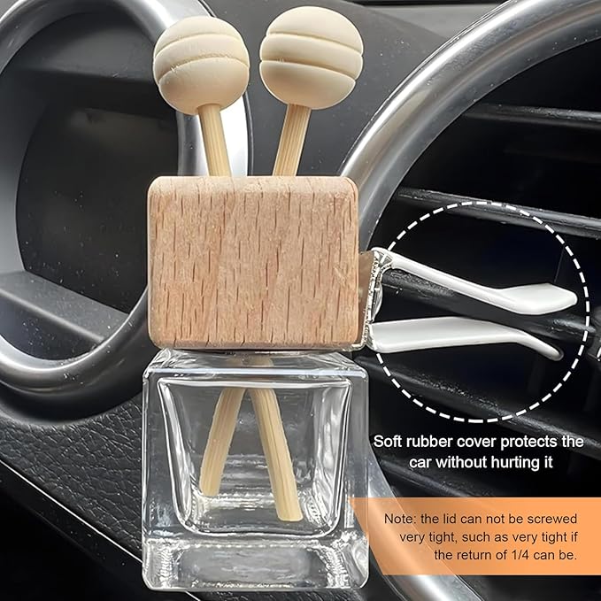 4PCS Empty Car Diffuser Bottle, Refillable Car Air Freshener Vent Clip, Car Air Freshener Diffuser Empty Glass Bottles, Car Scent Diffuser Bottle for Most Vehicles Interior Accessories