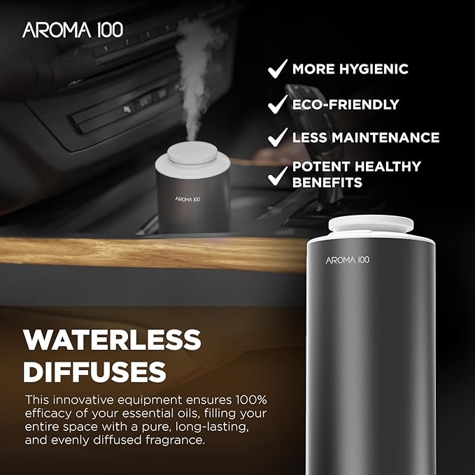 Waterless Diffuser for Essential Oil, 500sq.ft Coverage Battery Operated Nebulizer Rechargeable Mini Scent Diffusers for Home Cars Room Office 3 Timers & 3 Mist Levels