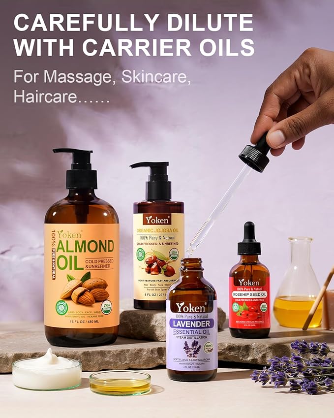 Yoken Lavender Essential Oil, 4 fl oz, Steam Distilled, Concentrated Formula with Soft Balanced Aroma, Without Added Fragrance
