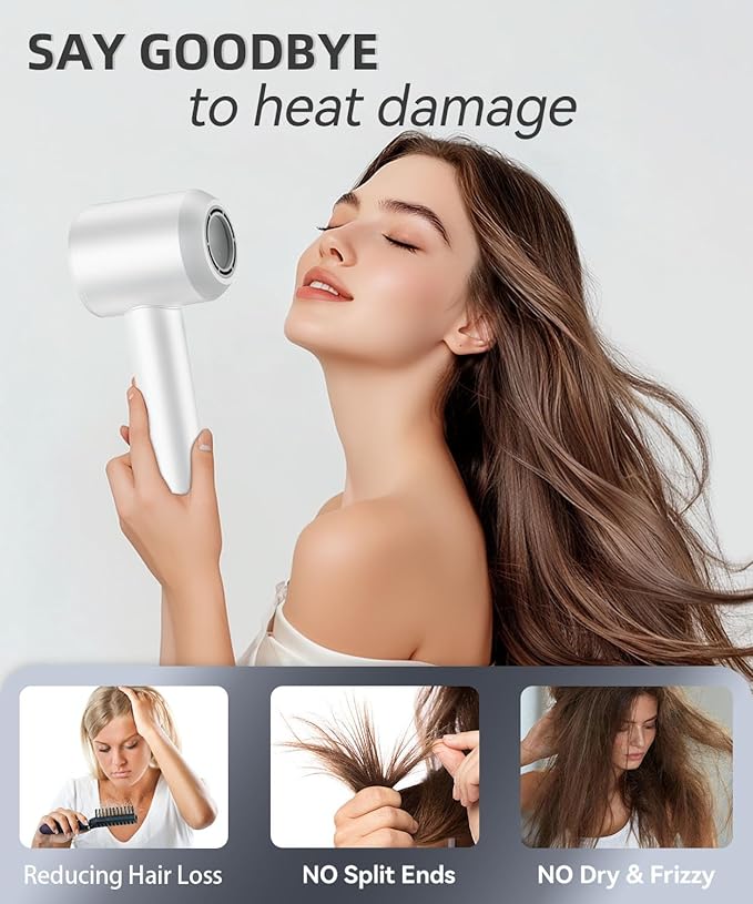Hair Dryer，140, 000 RPM High Speed Blow Dryer for Fast Drying, Negative Ionic Hair Dryers for Hair Care, Low Noise Thermo Control Hair Dryer for Home and Travel (White)
