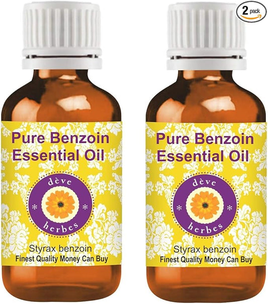 dève herbes Benzoin Essential Oil (Styrax Benzoin) Pure | Viscous Texture | Rich Aroma | Unisex | All Skin Types | for External Use Only | Natural Extract | Steam Distilled 30ml X 2 (2 oz)