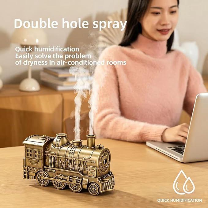Train Diffuser,300ml Essential Oil Diffuser Quiet Train Oil Diffuser with Remote Control 2 Light 2 Spray Modes Aroma Diffuser for Home Bedroom Office (Silvery)