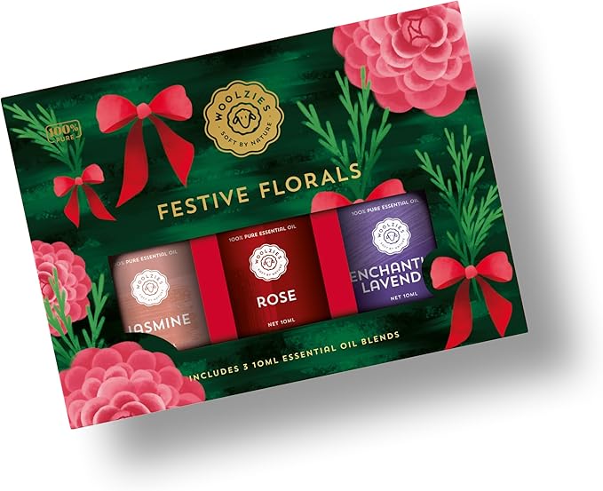 Festive Florals Essential Oil Blend Set | Jasmine, Rose & Enchanting Lavender | Aromatherapy Oils for Diffusers & Holiday Self-Care | Gift Set of 3