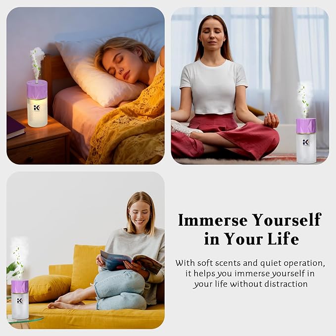 250mL Essential Oil Diffuser, Wireless Aromatherapy Oil Diffusers for Small Room, 35 Million Negative Ion Mist Humidifier with Night Light & Auto Shut-Off, Lavender Scent for Home, Car&Office