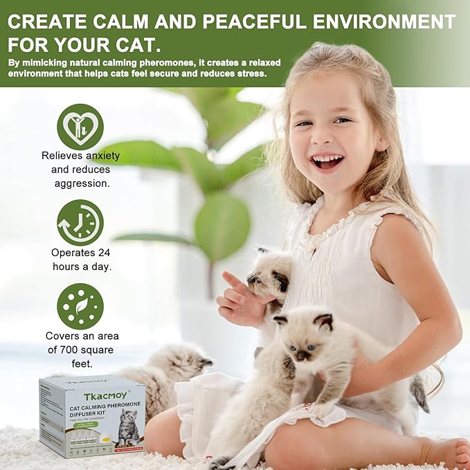 Cat Calming Diffuser, 4-in-1 Pheromone Refills for Anxious Cats, 120-Day Continuous Stress Relief for Multi-Cat Harmony (D)