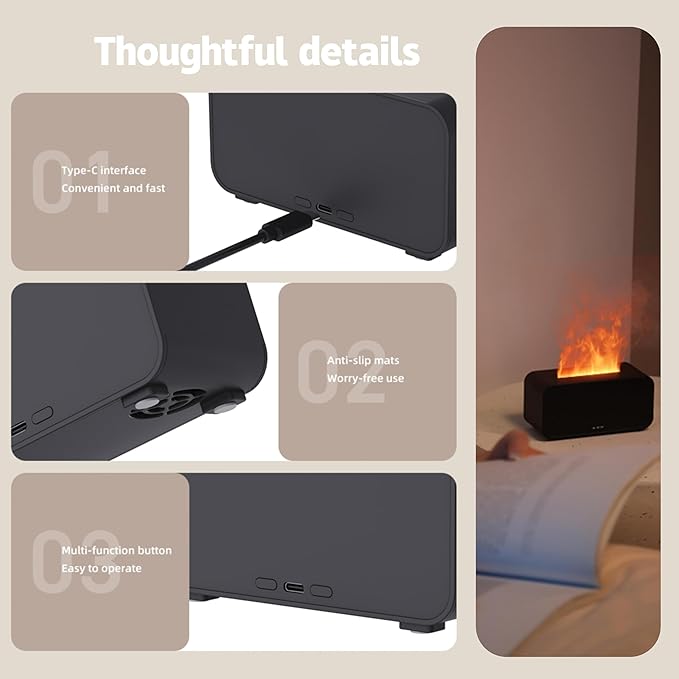 Mini Humidifier with LED Flame, Multiple Color Modes, 120 ml, Essential Oil Humidifier with Timer Adjustment and Waterless Auto Shut-Off for Home, Bedroom and Office(White)