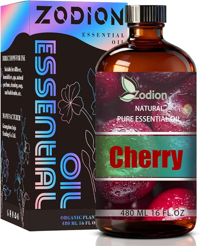 Cherry Essential Oil, 16 fl oz (480ml) - ZODION Cherry Fragrance Oil for Diffuser, Massage, Humidifier, DIY Candle, Soap Making, Home, Bath, Yoga