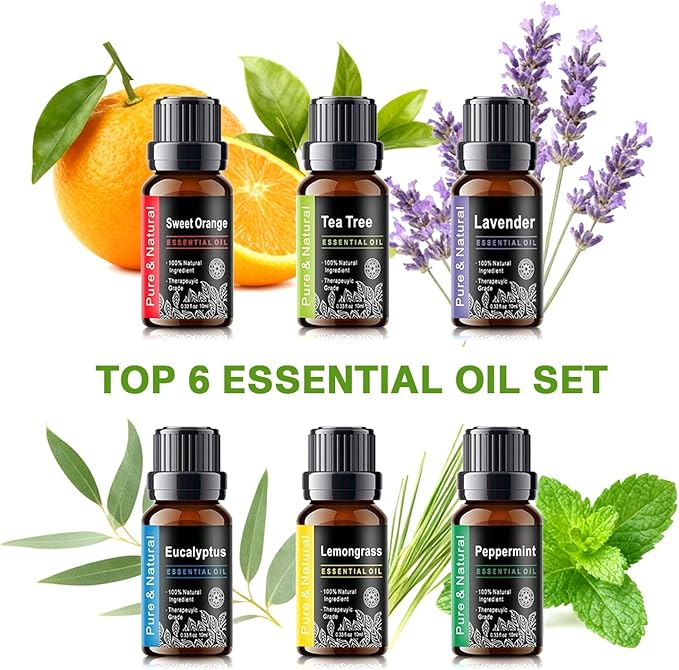 550ml Large Capacity Essential Oil Diffuser with 6 Aromatherapy Oils,Humidifier for Home Decor with Waterless Auto-Off,7 Color LED Light for Yoga Gym Office Decoration (White Wood Grain)
