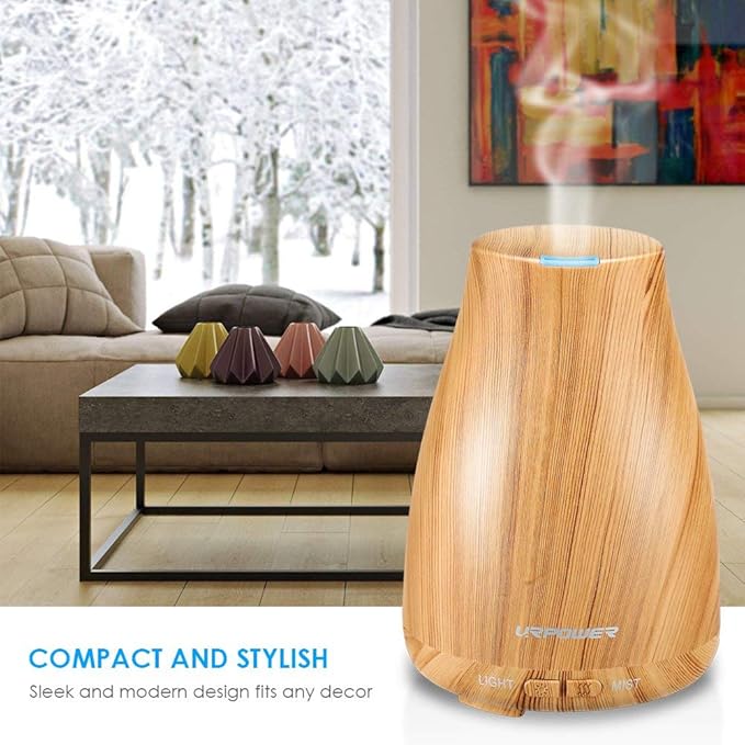 URPOWER 2nd Version Essential Oil Diffuser Aroma Essential Oil Cool Mist Humidifier with Adjustable Mist Mode, Waterless Auto Shut-Off for Home Office Bedroom Living Room Study Yoga Spa