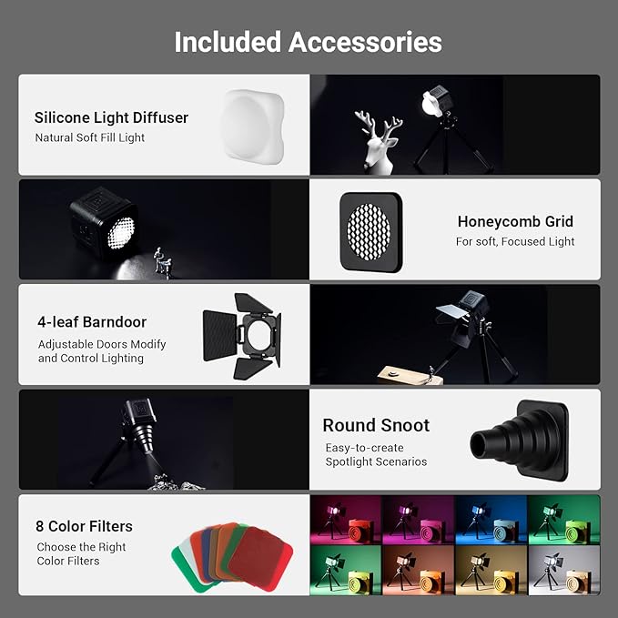 SmallRig RM01 Mini LED Video Light Waterproof Portable Lighting Kit with 8 Color Filters, Barndoor, Diffuser, Dimmable Fill Light 5600K CRI95, Lume Cube Camera Light for Macro Photography, Stop Motion