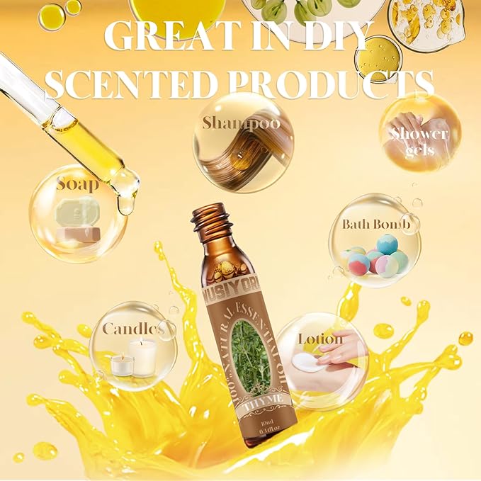 Thyme Essential Oil 10ML - 100% Pure and Natural Therapeutic Grade Oils for Aromatherapy Diffuser - 0.34 Fl Oz/Thyme