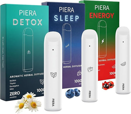 PIERA Herbal Diffuser Pen Starter Trio – Rechargeable Aromatherapy Set with 3 Plant-Based Blends (Sleep, Energy, Refresh) – Portable, Nicotine-Free – 1000 Uses Each – 3 Pack