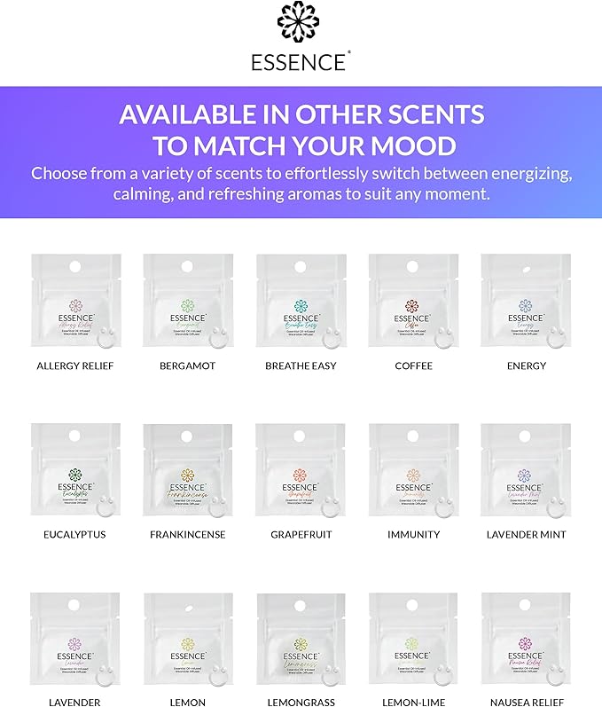 Essence Wearable Aromatherapy Nasal Diffuser – Lavender Mint Essential Oil Nose Ring Silicone Inhaler for Stress & Mood Support - Made in USA & Travel-Friendly