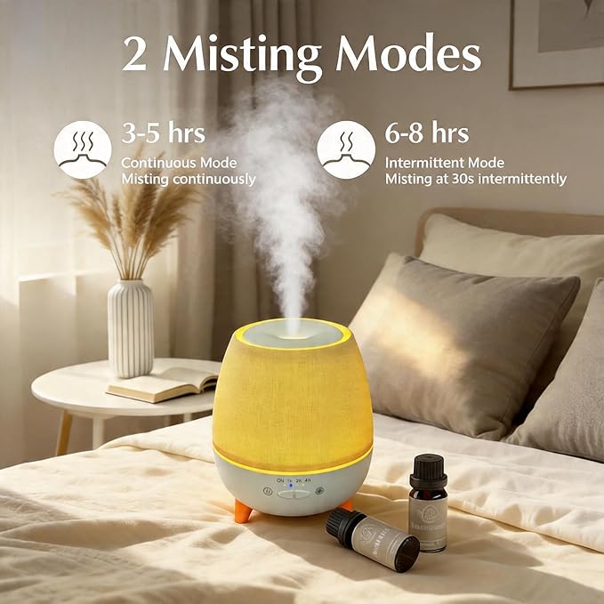 Essential Oil Diffuser with Fabric Cover, with Remote Control, 300ML Ultrasonic Cool Mist Humidifier & Aromatherapy Diffuser for Home,23dB Quiet Soft Night Light,Timer for Bedroom, Room, Office, Yoga
