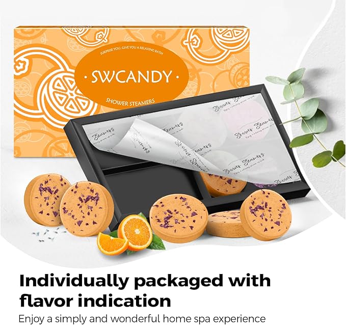 SWCANDY Shower Steamers Aromatherapy Birthday Gifts for Women Travel Essentials, 8 Pcs Orange, Bath Bombs Shower Bombs with Natural Essential Oils, Relaxation Home SPA