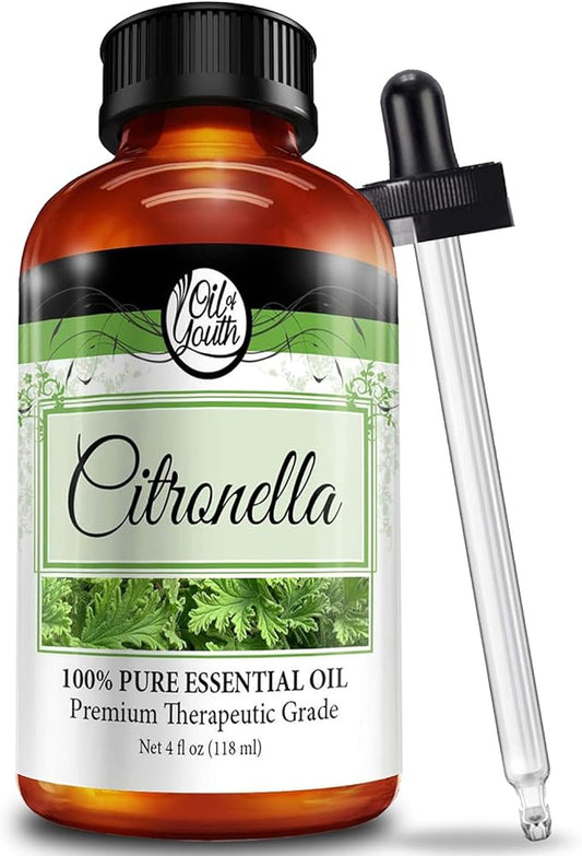 Oil of Youth Citronella Essential Oil 4 Fl Oz – Therapeutic Grade for Aromatherapy, Diffuser, Candle Making